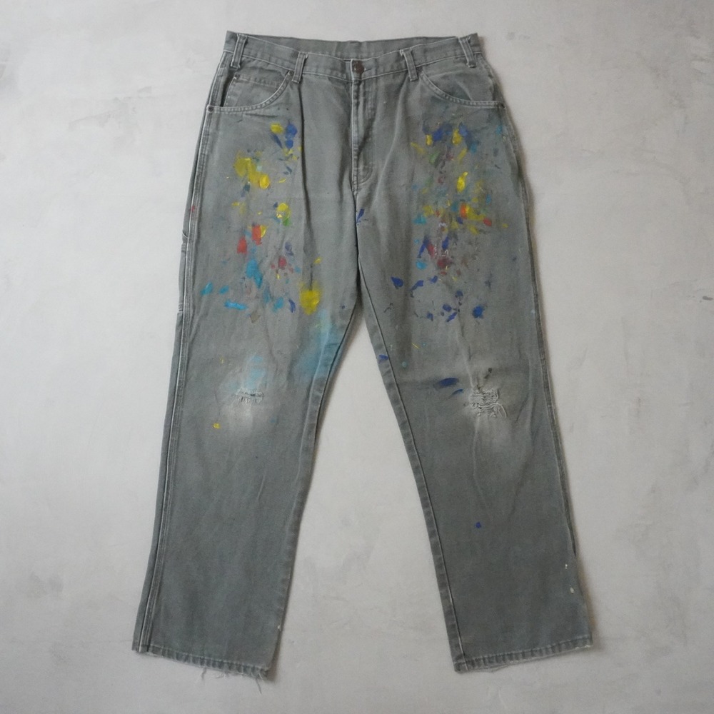 Vintage Dickies Carpenter Pants 36x31 Mens Gray Paint Splatter Distressed Duck
